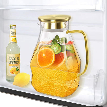 Glaskaraffe 1.8L mit Edelstahl Deckel für Kühlschrank, Wasserkrug
