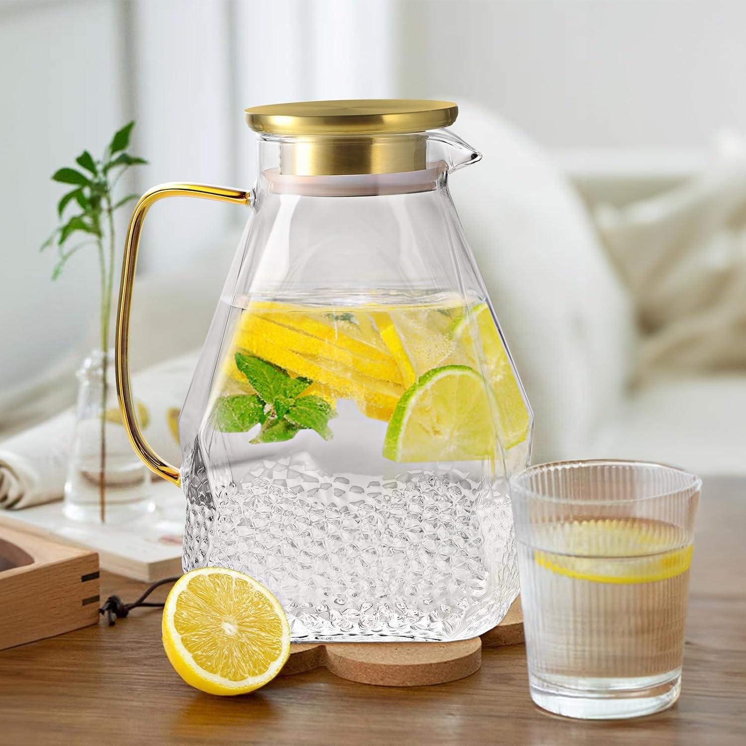 Glaskaraffe 1.8L Ecooe Wasserkaraffe mit Edelstahl Deckel