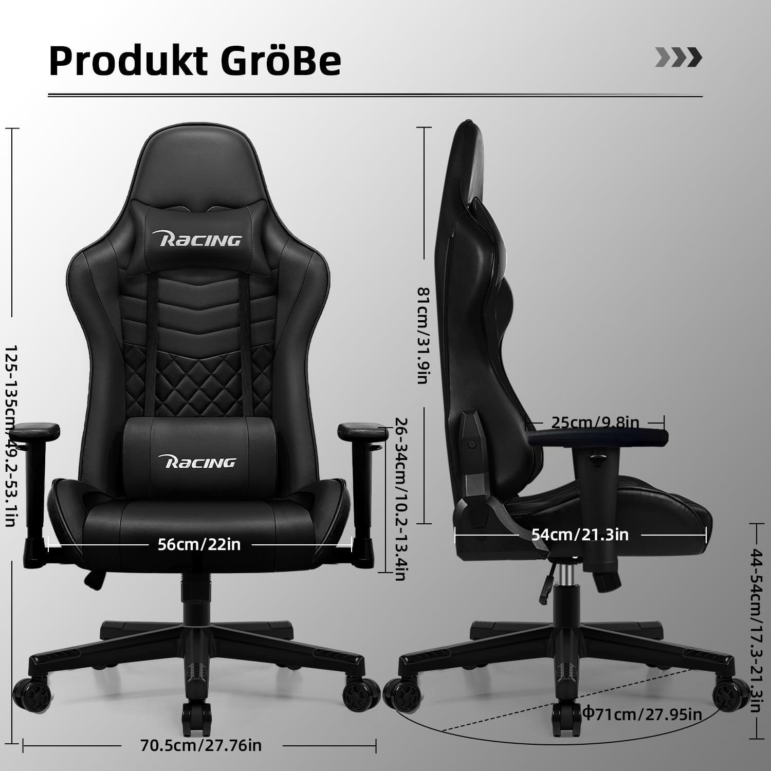 Gaming Stuhl verstellbare Armlehne Lendenkissen Kopfstütze