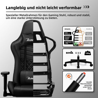 Gaming Stuhl Bürostuhl Lendenkissen Armlehne Kopfstütze Wippfunktion