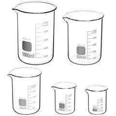 Glas Bechergläser Set 5 Messbecher 50ml 1000ml Chemie Küche