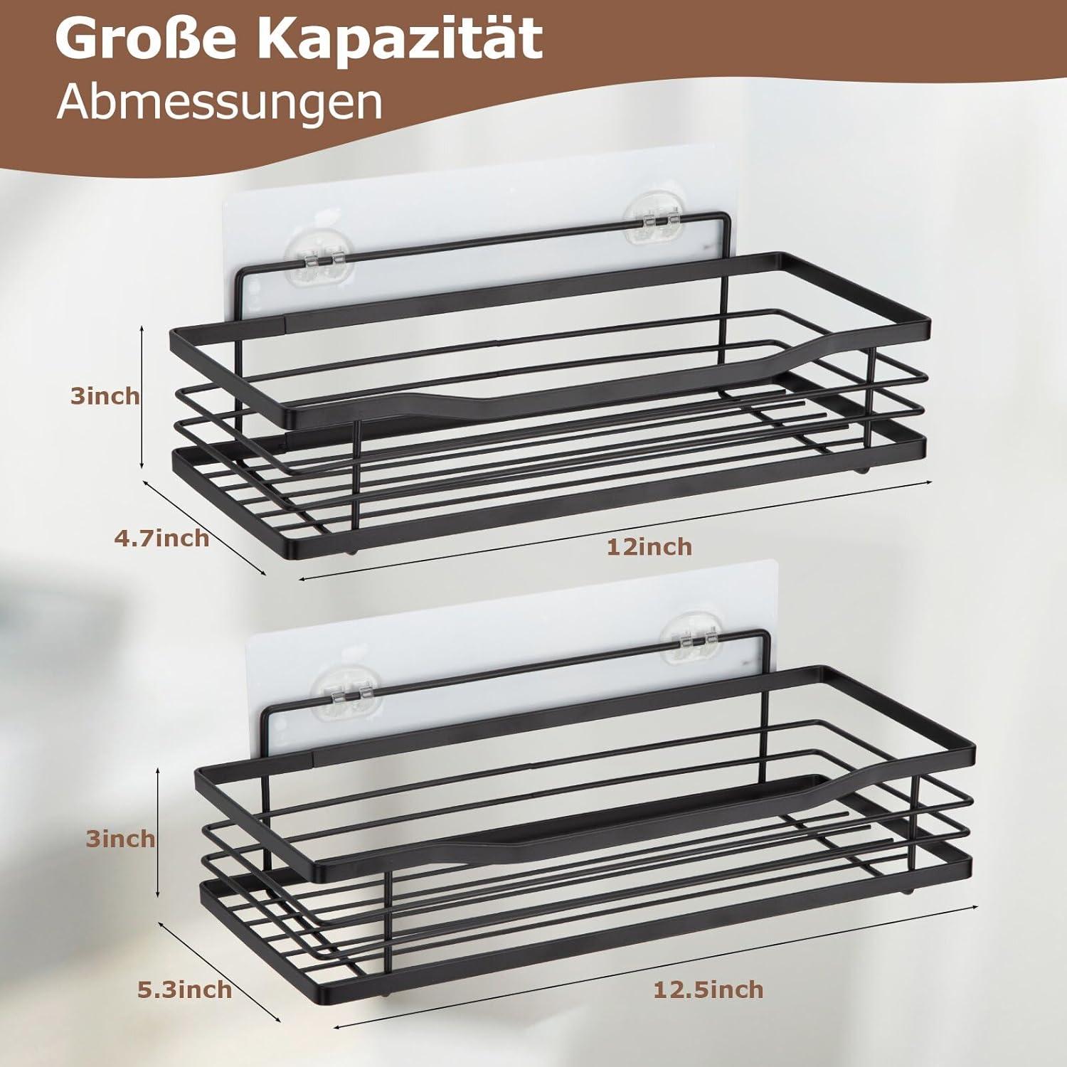 Duschablage ohne Bohren 2er Set Edelstahl Schwarz