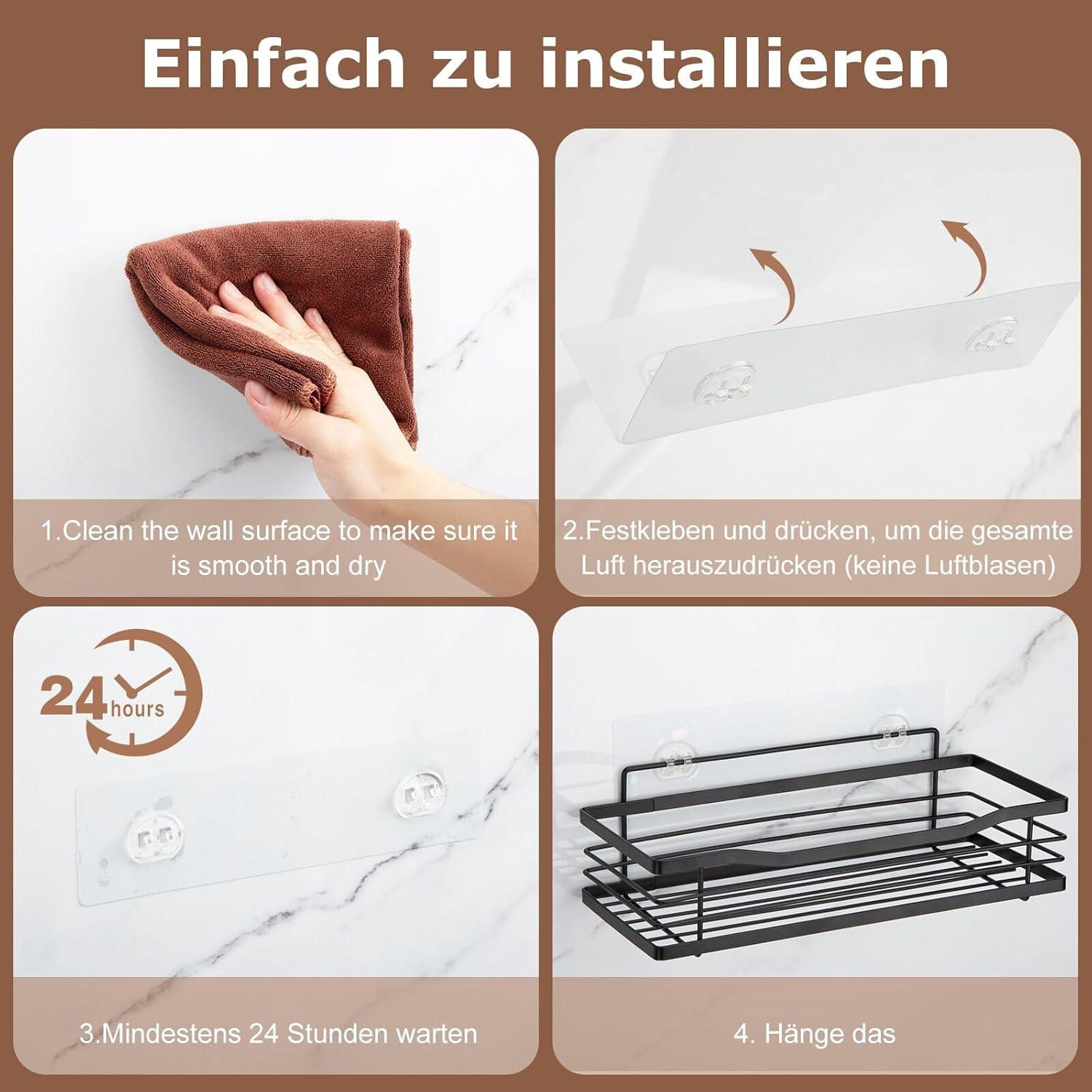 Duschablage ohne Bohren Edelstahl Badezimmer Organizer Schwarz 2er Set
