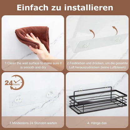 Duschablage ohne Bohren Edelstahl Badezimmer Organizer Schwarz 2er Set
