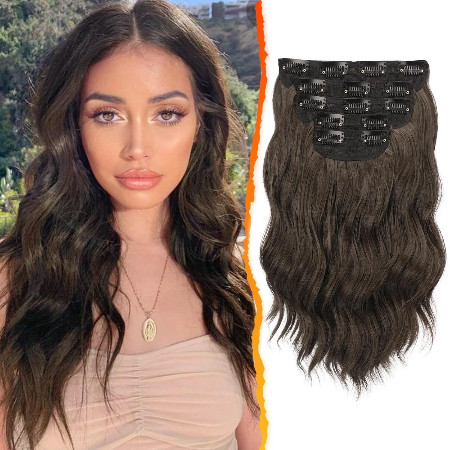 35cm Wellige Braun Synthetische Clip-in Haarverlängerung 5PCs