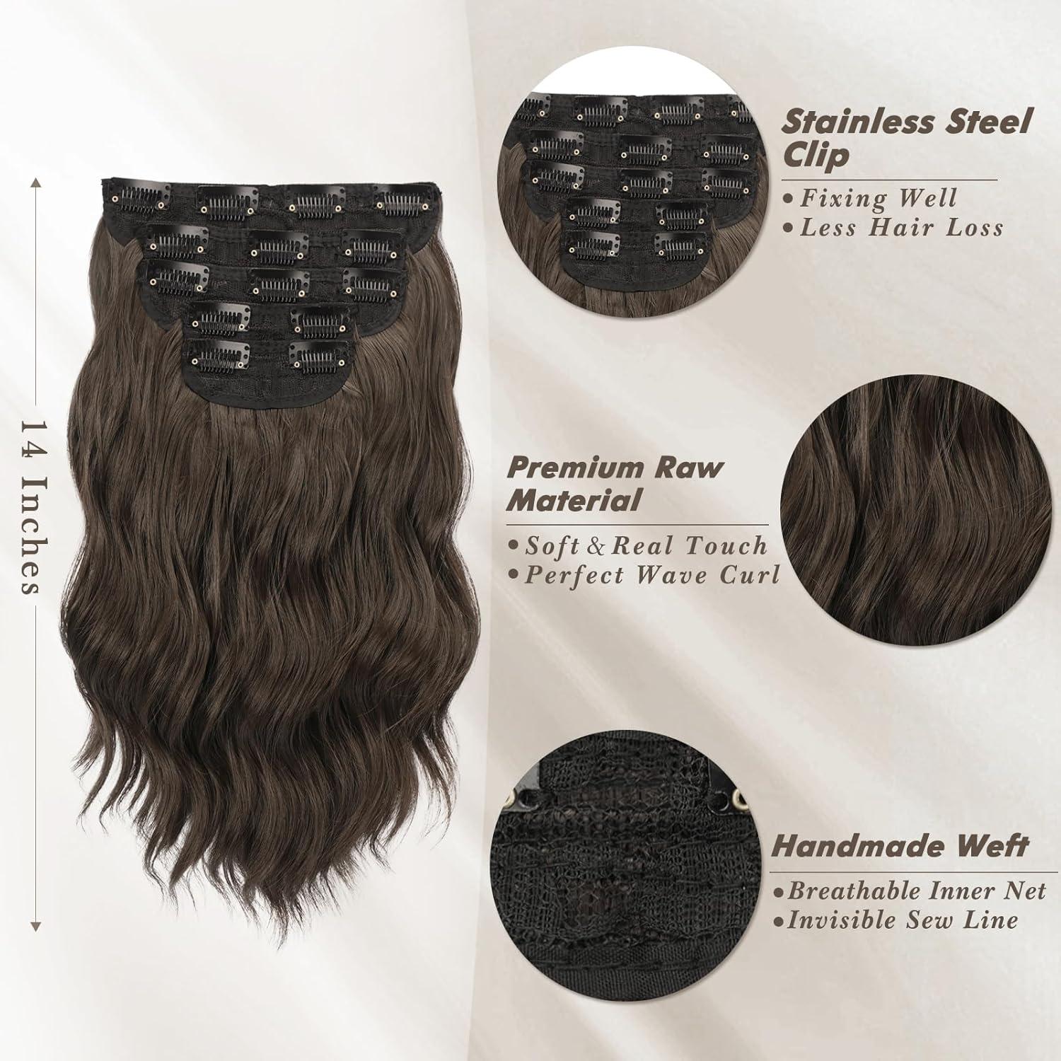 35cm Wellige Braun Synthetische Clip-in Haarverlängerung 5PCs