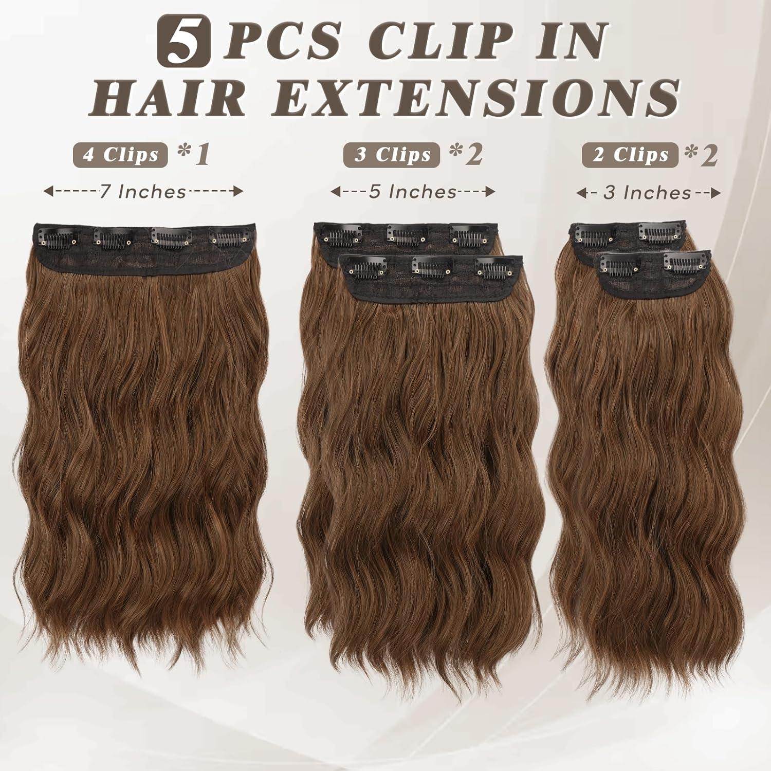Clip in Extensions Brünett 35cm Wellig | 5PCs Dickes