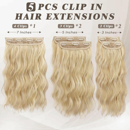 Clip in Extensions 35cm Blond Wellige Haarverlängerung 5PCs