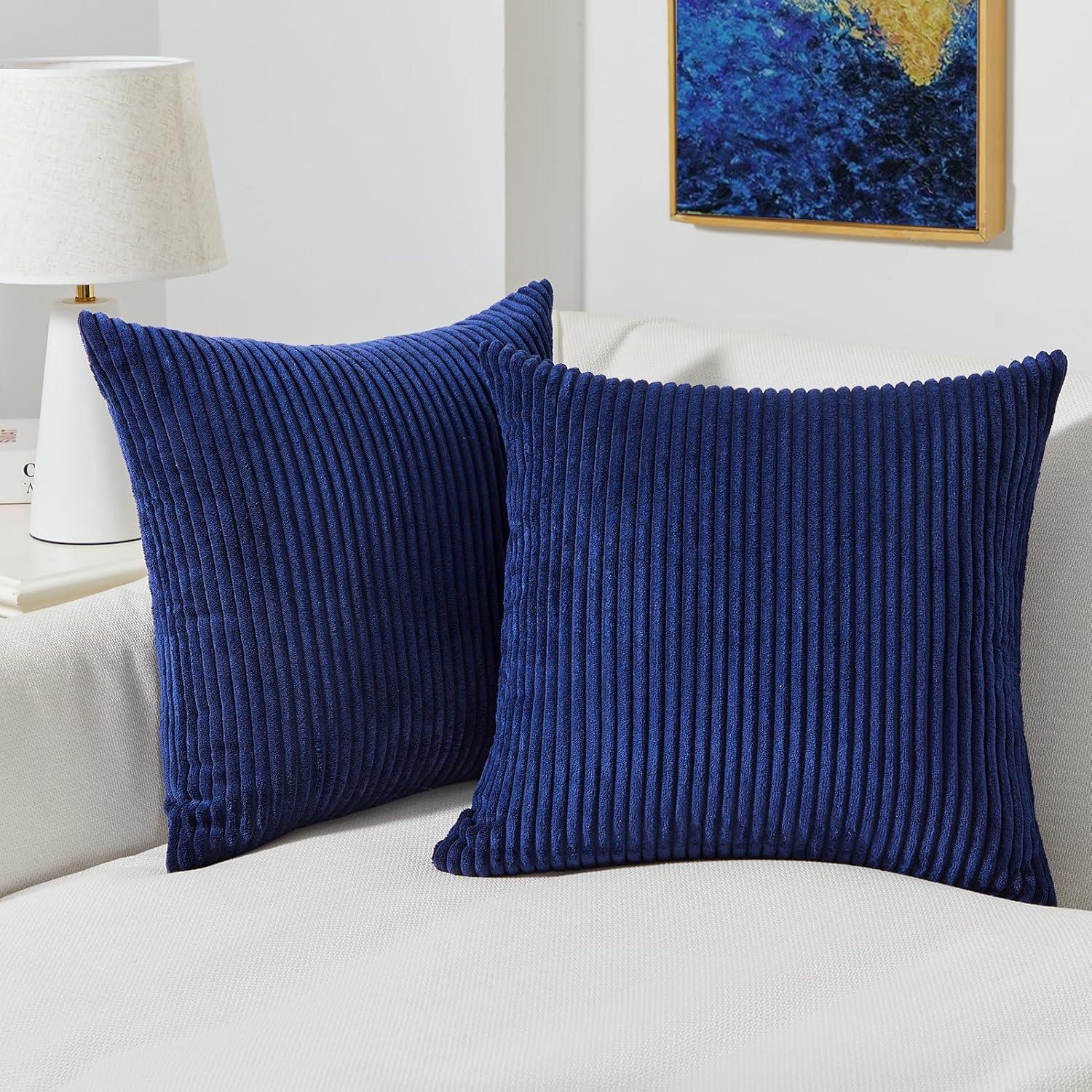 Topfinel Kissenbezüge 40x40 Blau Kordsamt 2er Set gestreiftes Muster