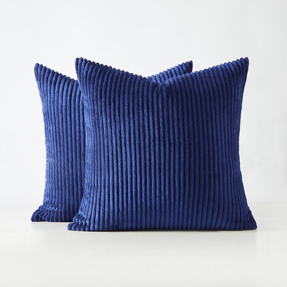 Kissenbezüge 50x50 Blau Kordsamt gestreift 2er Set Topfinel