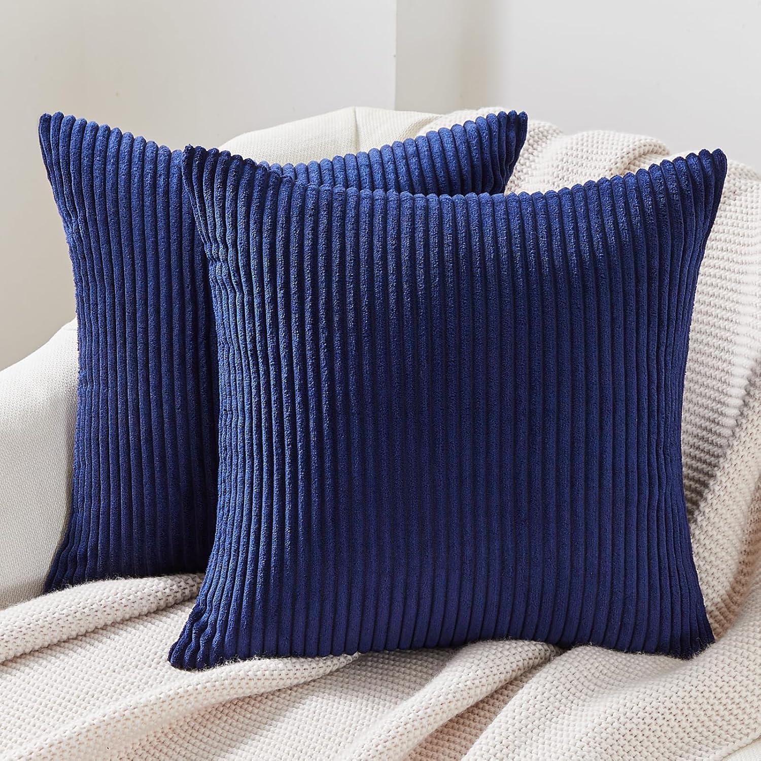 Kissenbezüge 45x45 Blau Kordsamt gestreift 2er Set