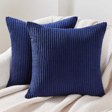 Kissenbezüge 45x45 Blau Kordsamt gestreift 2er Set
