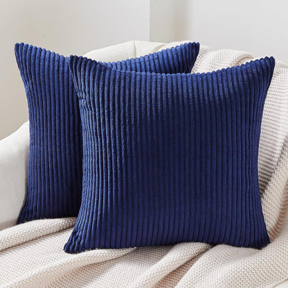 Kissenbezüge 45x45 Blau Kordsamt gestreift 2er Set