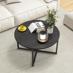 Runder Couchtisch mit Metallbeinen und Holzoptik Schwarz