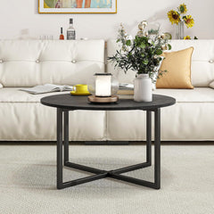 Runder Couchtisch mit Metallbeinen und Holzoptik Schwarz