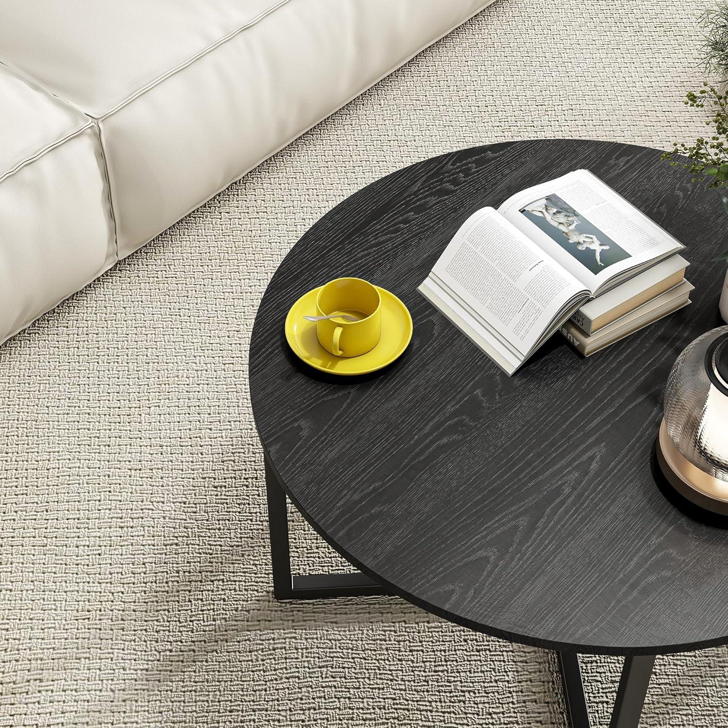 Runder Couchtisch mit Metallbeinen Schwarz 72 cm - Einfach zu montieren