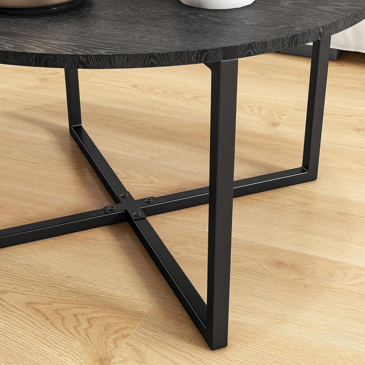 Runder Couchtisch Schwarz Metallbeine Holzoptik 72cm