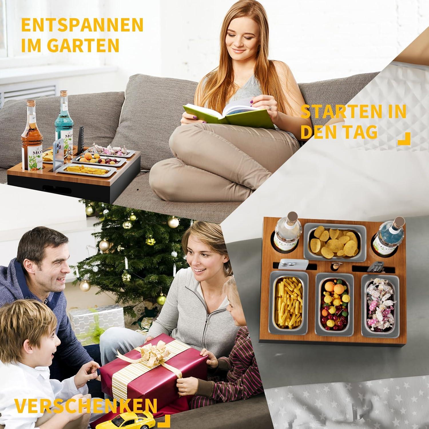 Sofa Organizer Holz Couchbar Biergeschenke Männer Beistelltisch Sofatablett