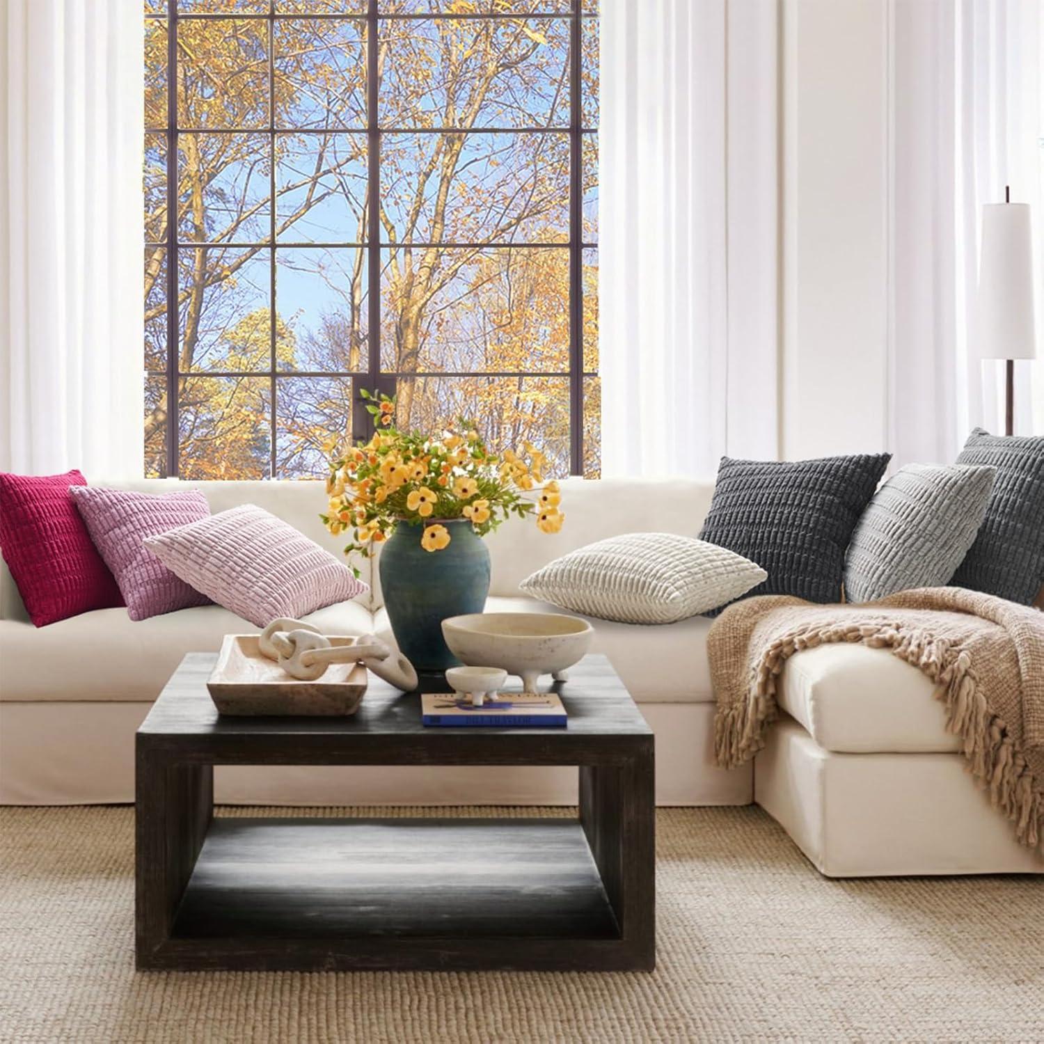 Topfinel 4er Set Kissenbezug 60x60 cm Grau Kordsamt Dekokissen Sofa Schlafzimmer Wohnzimmer