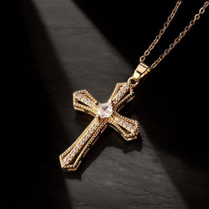 Goldene Kreuzkette Damen Halskette Hypoallergen 18K