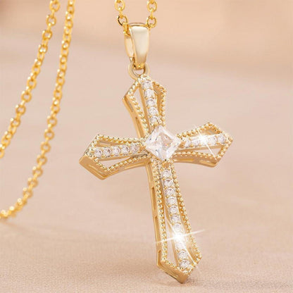 Goldene Kreuzkette Damen Halskette Hypoallergen 18K