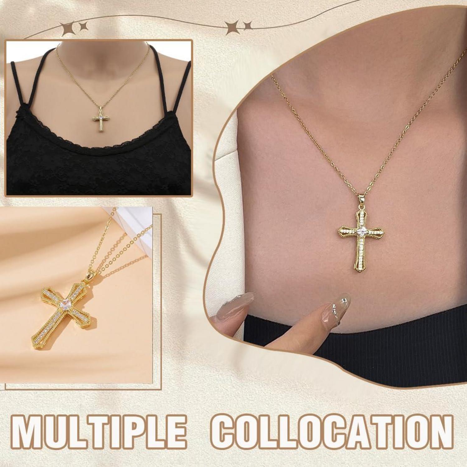 VJUYSW Gold Kreuz Kette für Damen 18K Vergoldete Halskette Mädchen hypoallergen