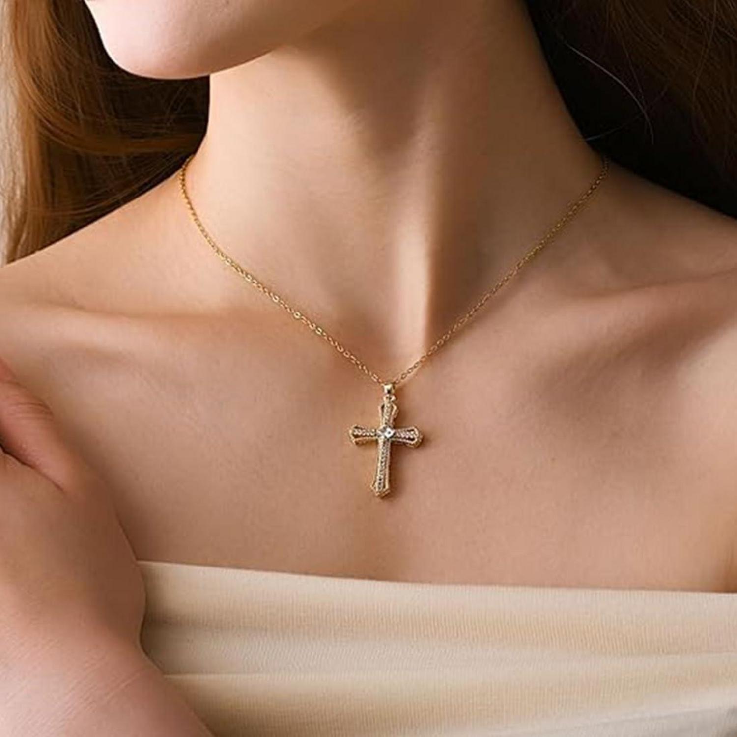 Goldene Kreuz Kette Halskette Damen Hypoallergen 18K Vergoldet Geschenk