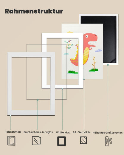 Bilderrahmen A4 Kinderzeichnungen Kunstwerke Kunstfotorahmen White