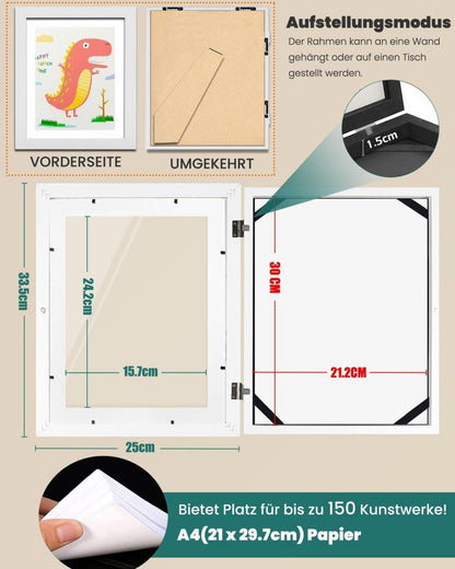 Kinder Bilderrahmen a4 Kunstfotorahmen Befüllbarer Klapprahmen