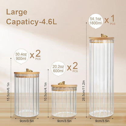 Glasbehälter mit Deckel 5er Set Vorratsgläser Glasluftdicht 4.6L