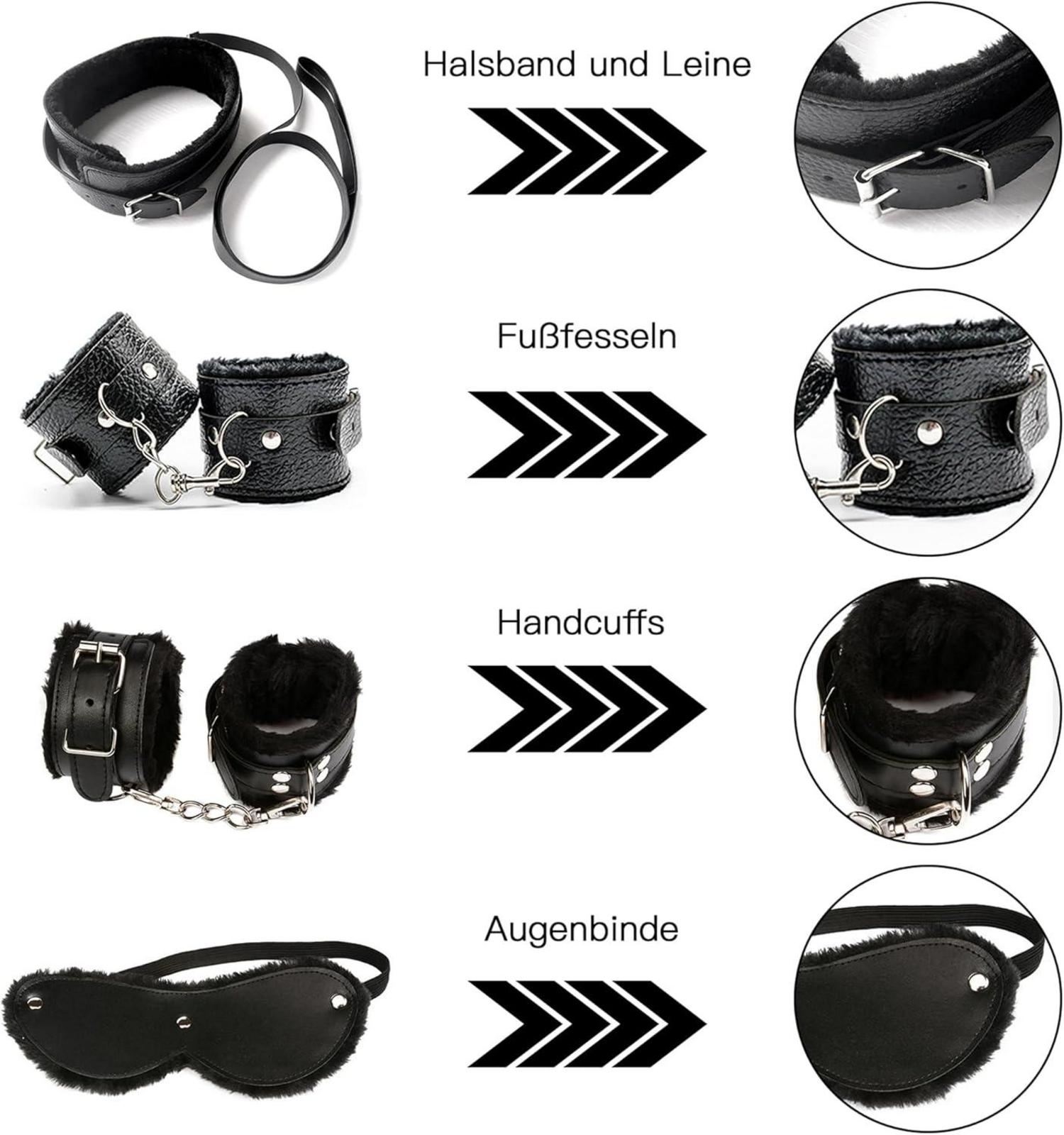 BDSM Fesseln Set Bondage 10 Stück Peitsche Augenmaske Handschellen SM Sexspielzeug
