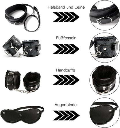 BDSM Fesseln Set Bondage 10 Stück Peitsche Augenmaske Handschellen SM Sexspielzeug