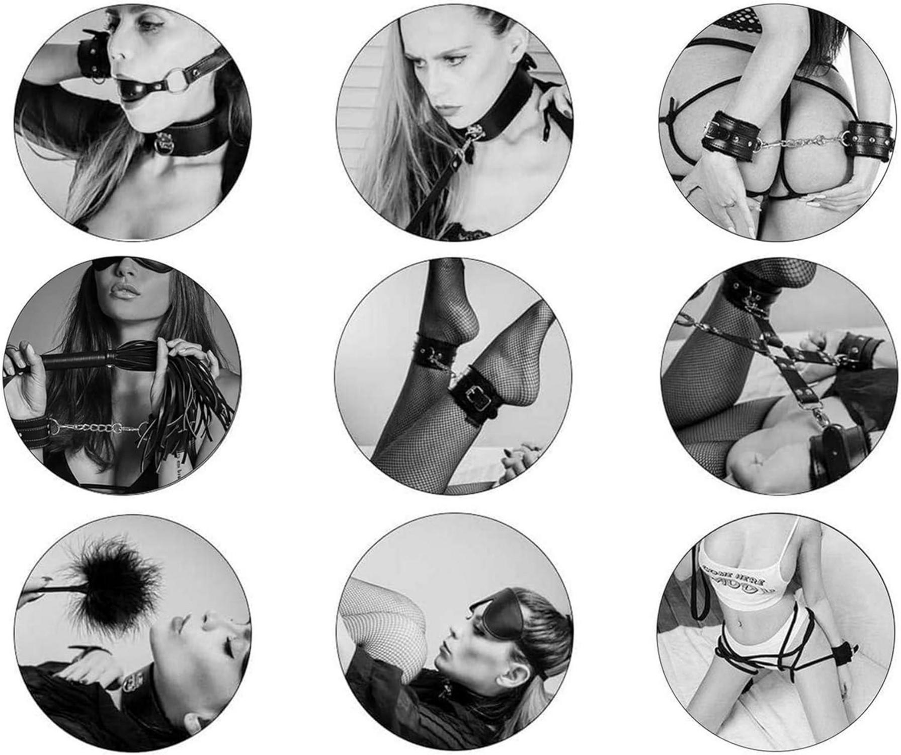 Bondage Set 10-teilig Handfesseln Augenbinde Peitsche SM Sexspielzeug