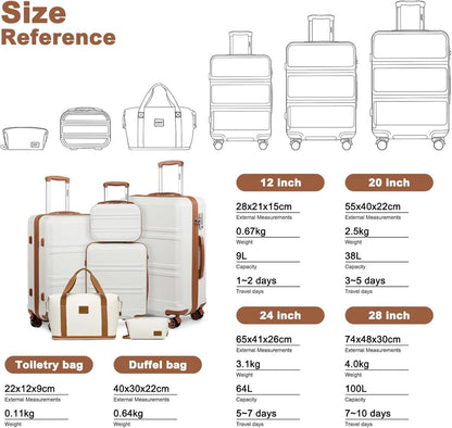 KONO Kofferset ABS 6-teilig mit TSA-Schloss in Creme