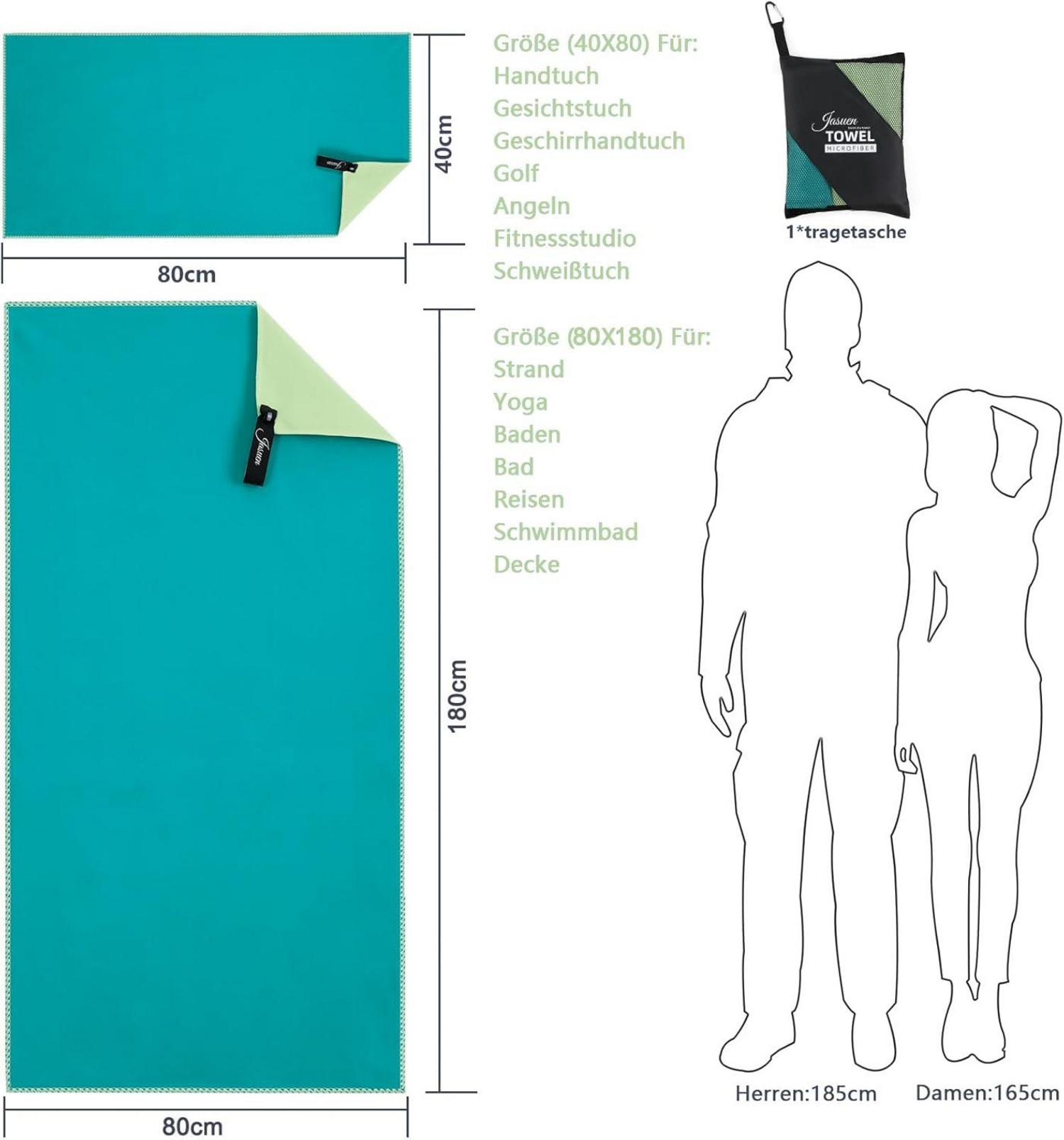 Mikrofaser Handtuch Set Sporthandtuch Reisehandtuch Strandtuch 2 Stück 180x80cm+80x40cm