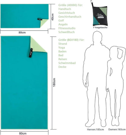 Mikrofaser Handtuch Set Sporthandtuch Reisehandtuch Strandtuch 2 Stück 180x80cm+80x40cm