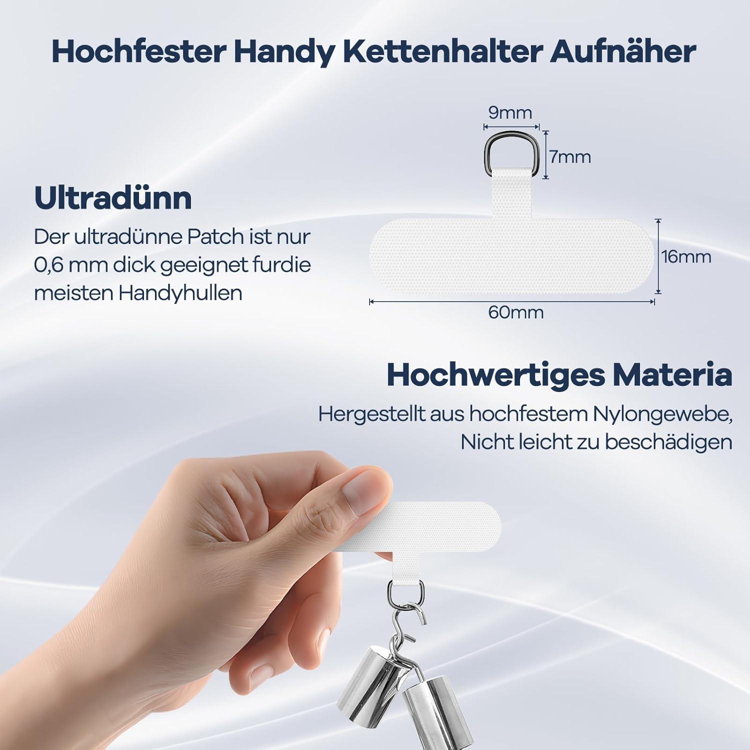 Caslord Handykette Universal für alle Smartphones - Schwarz Handygurt + 2 Stück Weiß Patch