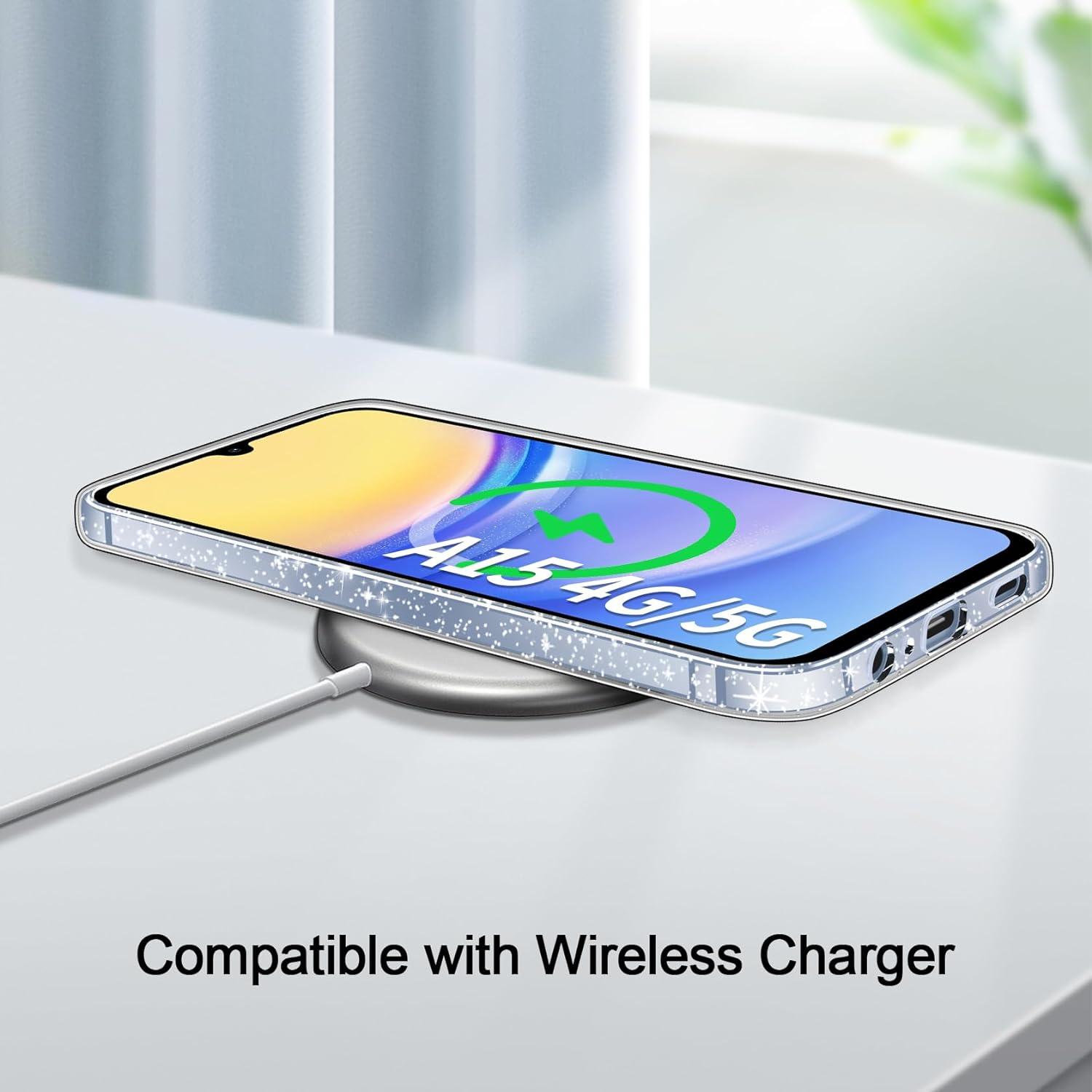 Samsung Galaxy A15 Glitzer Handyhülle Transparent 3 in 1 mit Schutzfolie