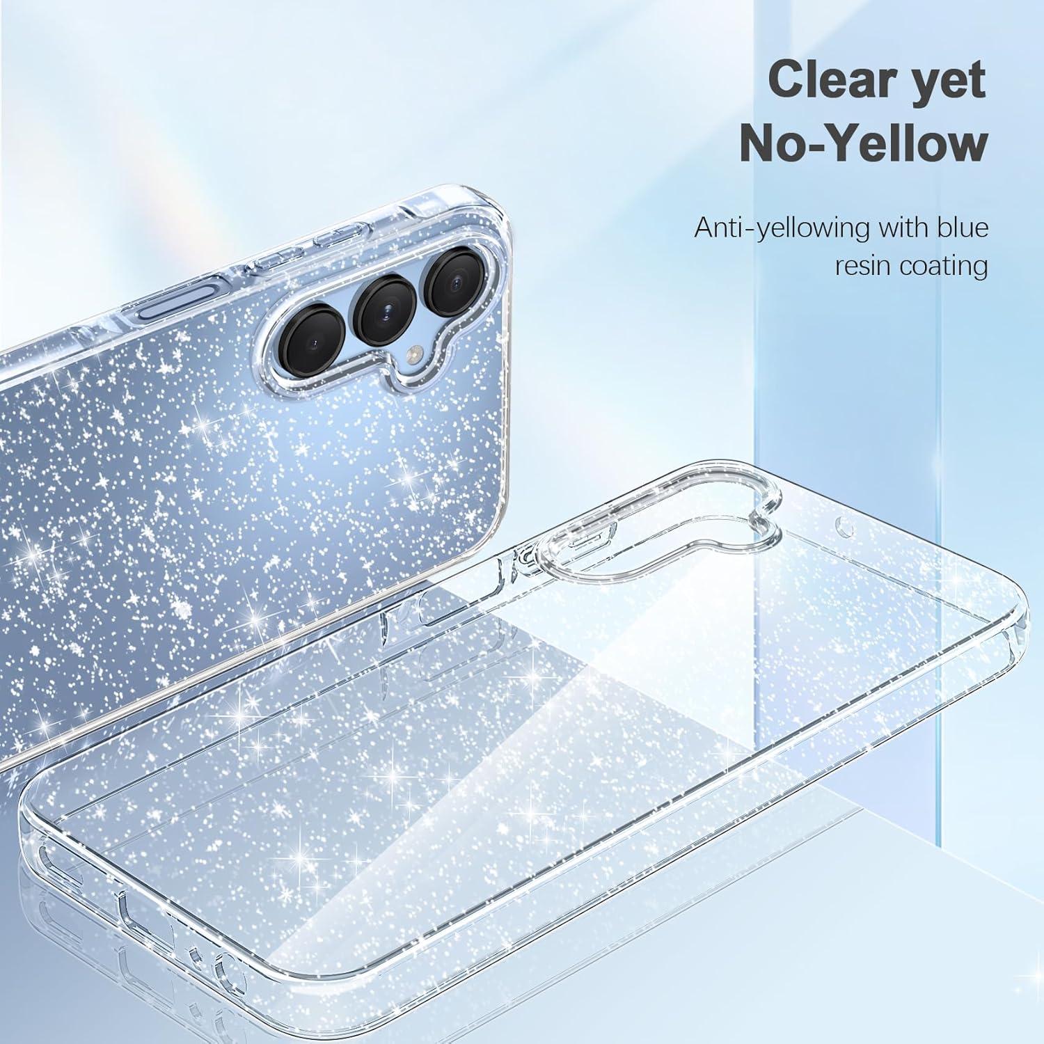 Klar Glitzer Handyhülle Samsung Galaxy A15 4G 5G + 2 Schutzfolien
