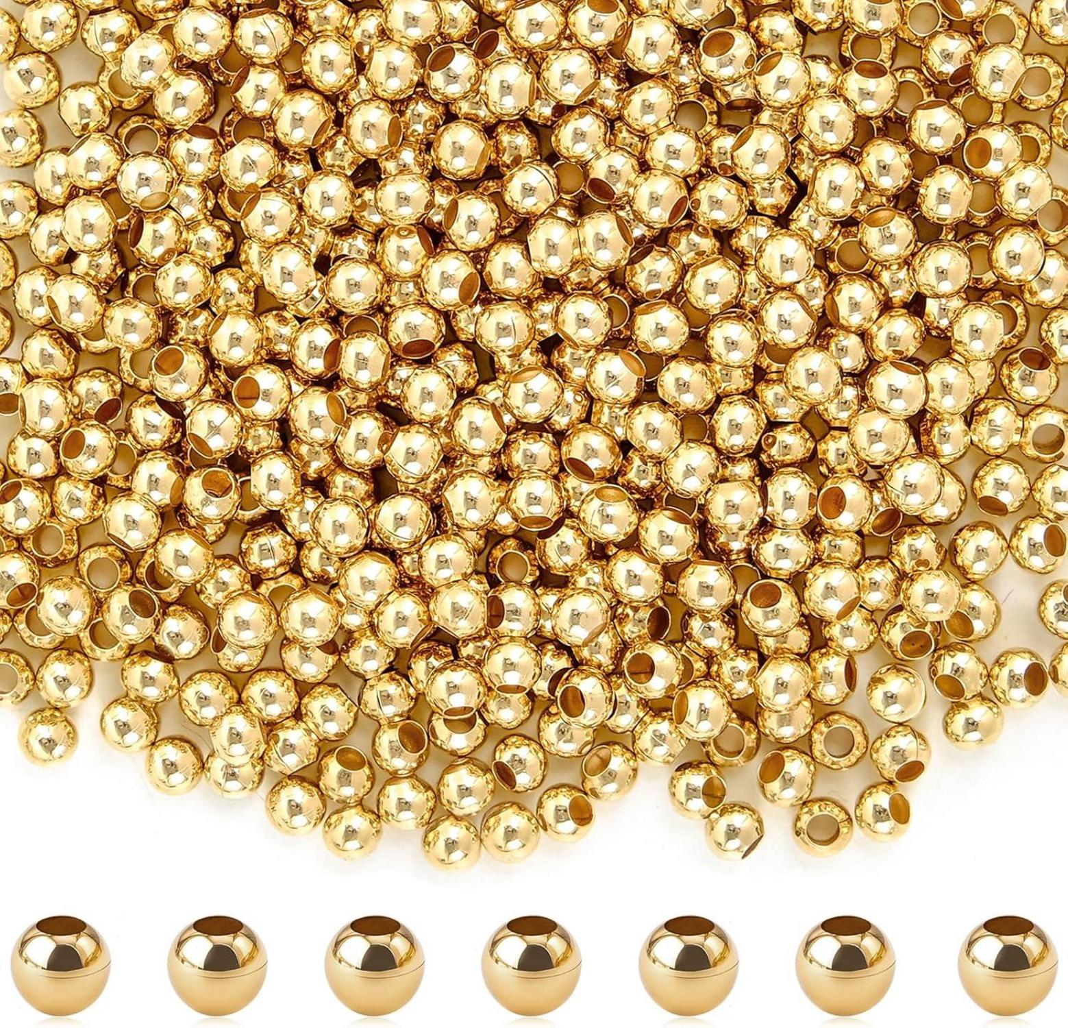 Perlen Gold 3mm 600 Stück, DIY Schmuck Bastelset, 18K vergoldet