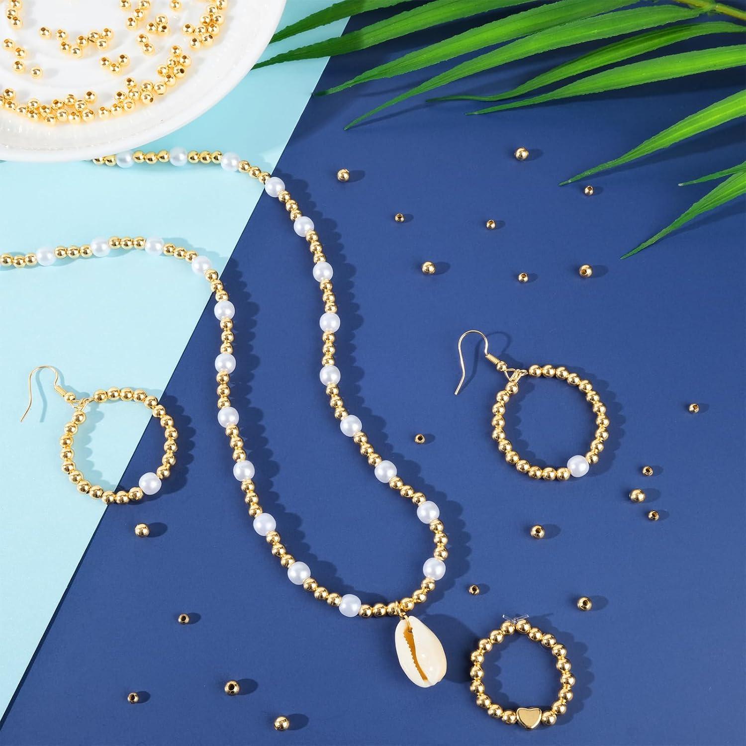 Perlen Gold 3mm 600 Stück, DIY Schmuck Bastelset, 18K vergoldet