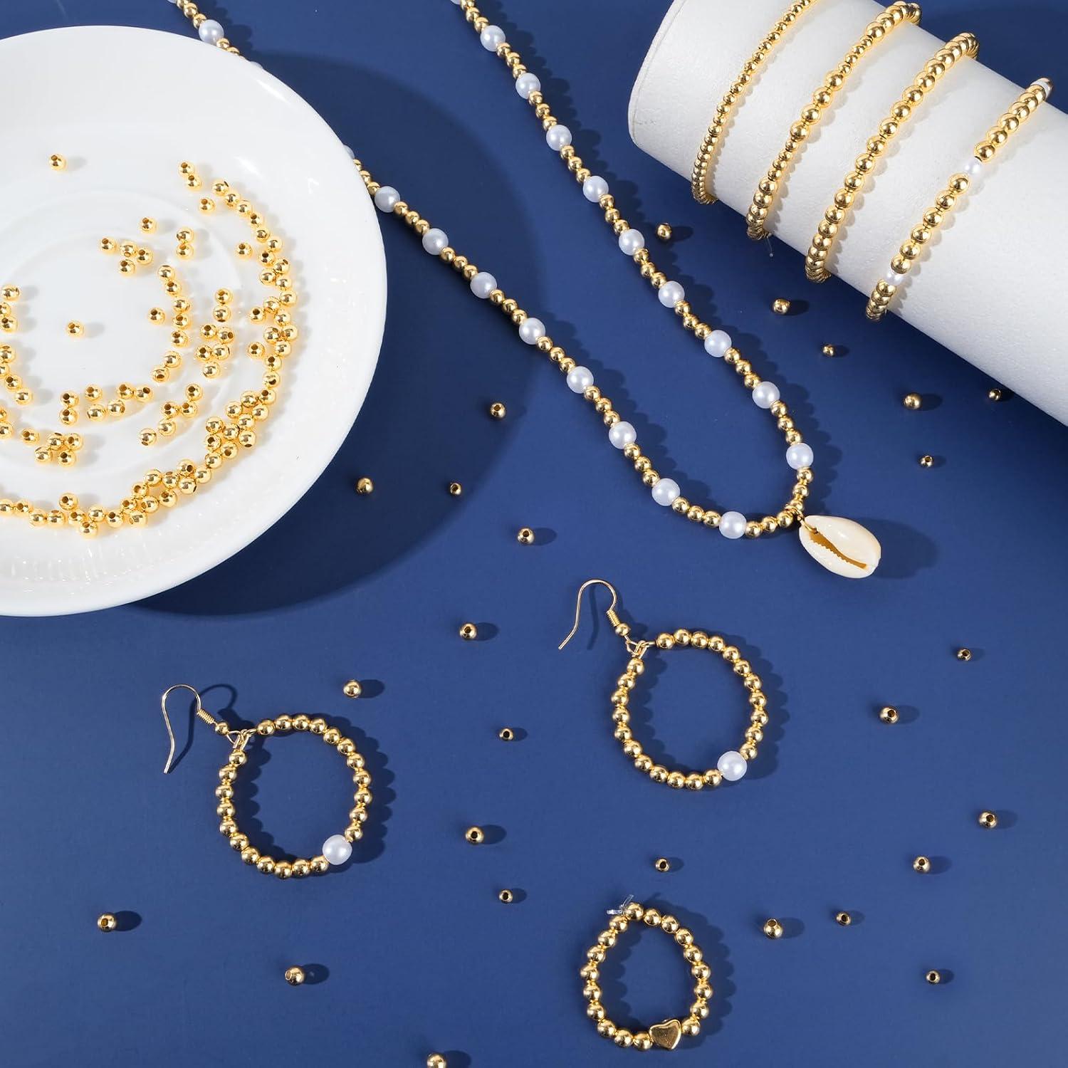 3mm Perlen Gold 600 Stück, 18K Vergoldete Messingperlen DIY Kit