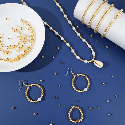 3mm Perlen Gold 600 Stück, 18K Vergoldete Messingperlen DIY Kit
