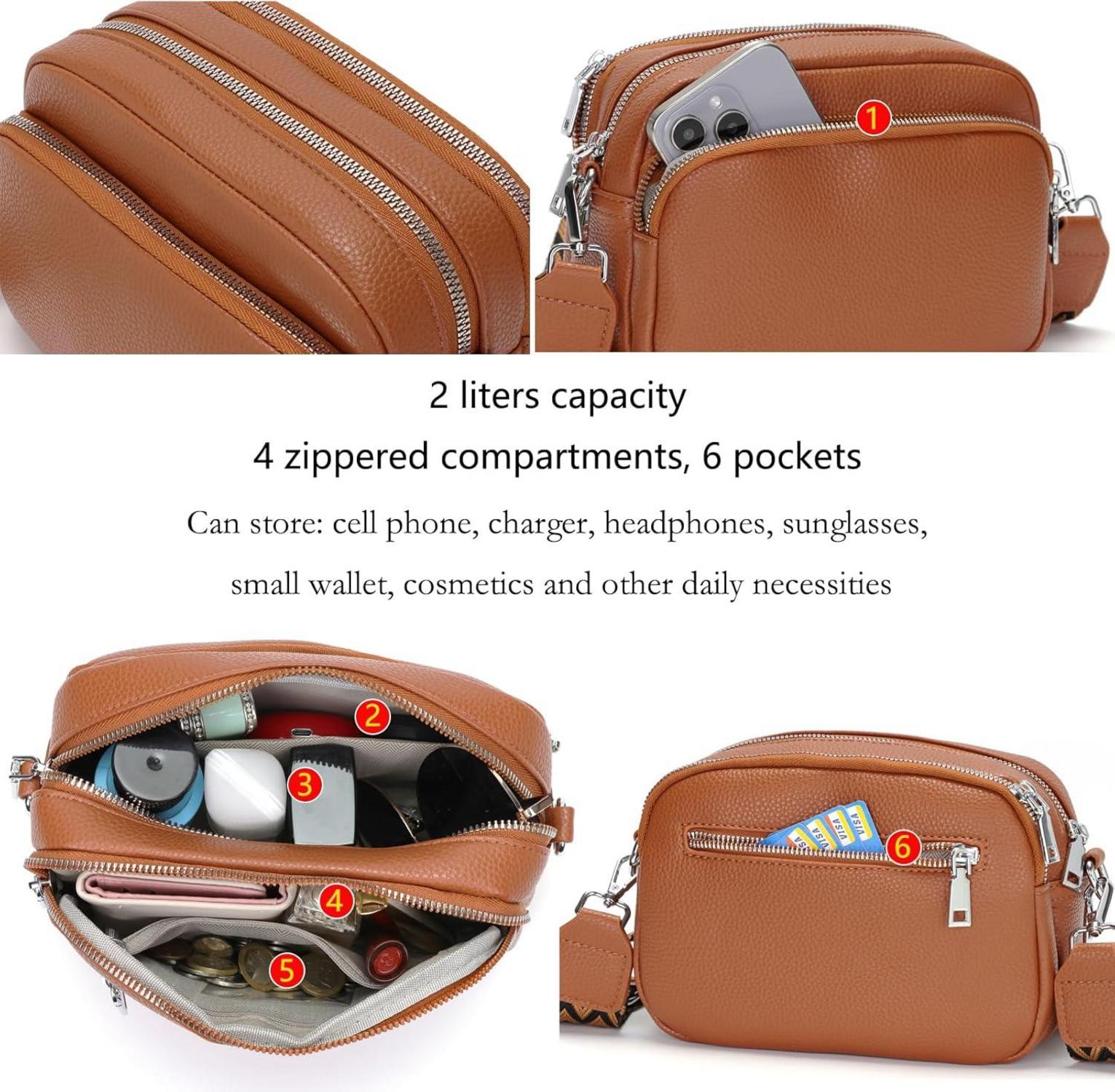 Atgbiem Umhängetasche Damen Klein Crossbody Bag Vegan Leder Handytasche Braun