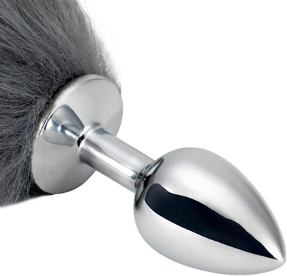 Edelstahl Analplug mit Fuchsschwanz - Analplug mit Edelstahl Analperlen