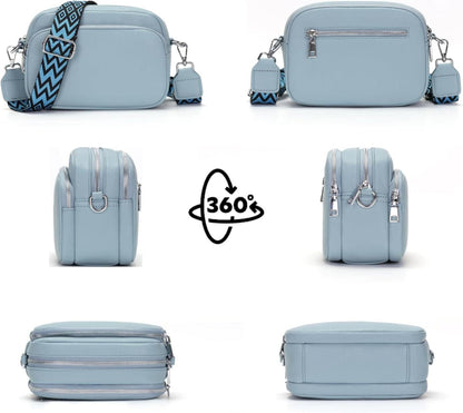 Damen Crossbody Bag Veganes Leder Umhängetasche Handytasche Hellblau