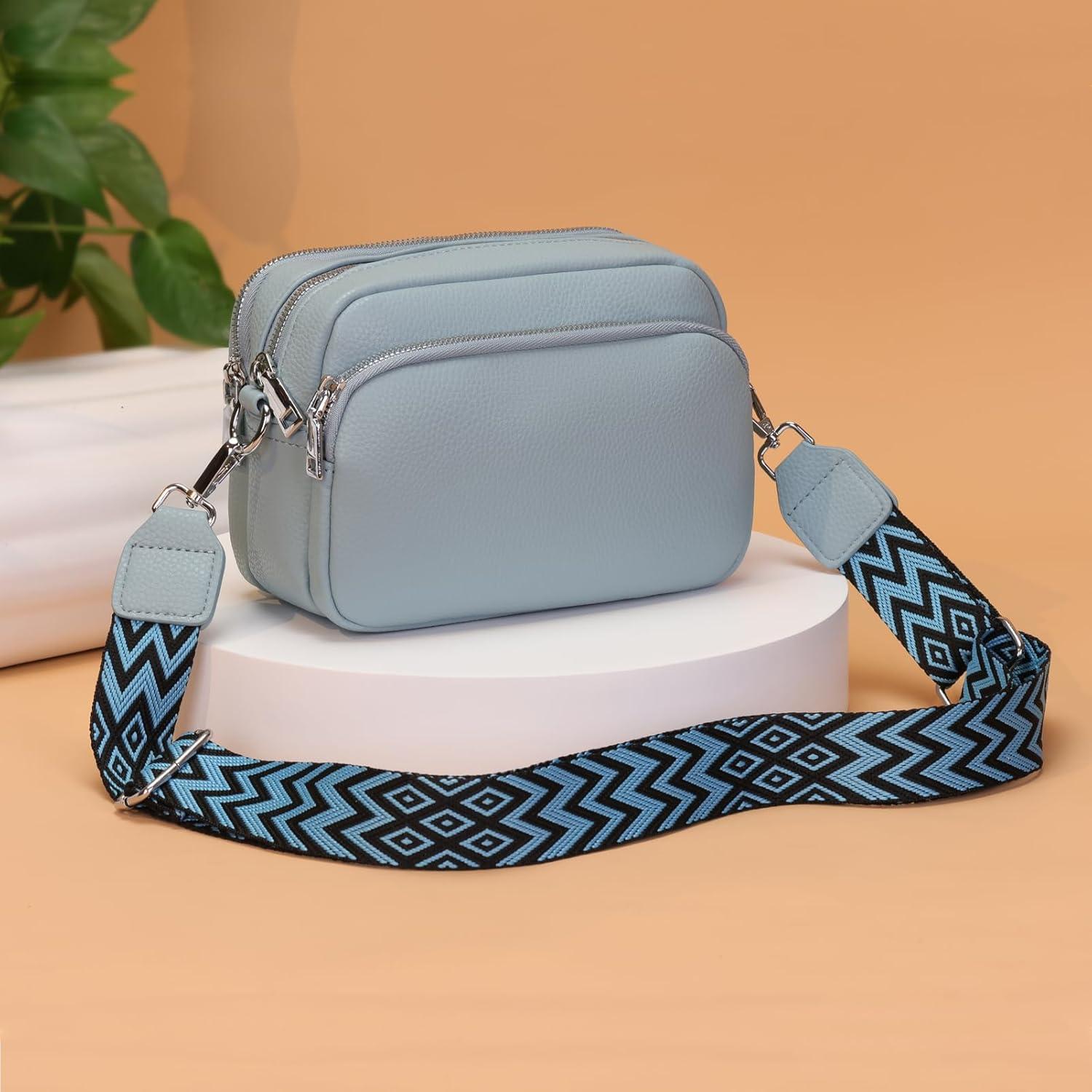 Damen Crossbody Bag Veganes Leder Umhängetasche Handytasche Hellblau