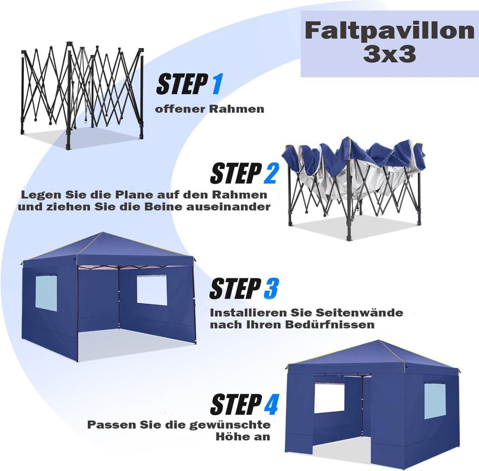 Wasserdichter Stabiler Faltpavillon 3x3 Pop Up Partyzelt UV-Schutz