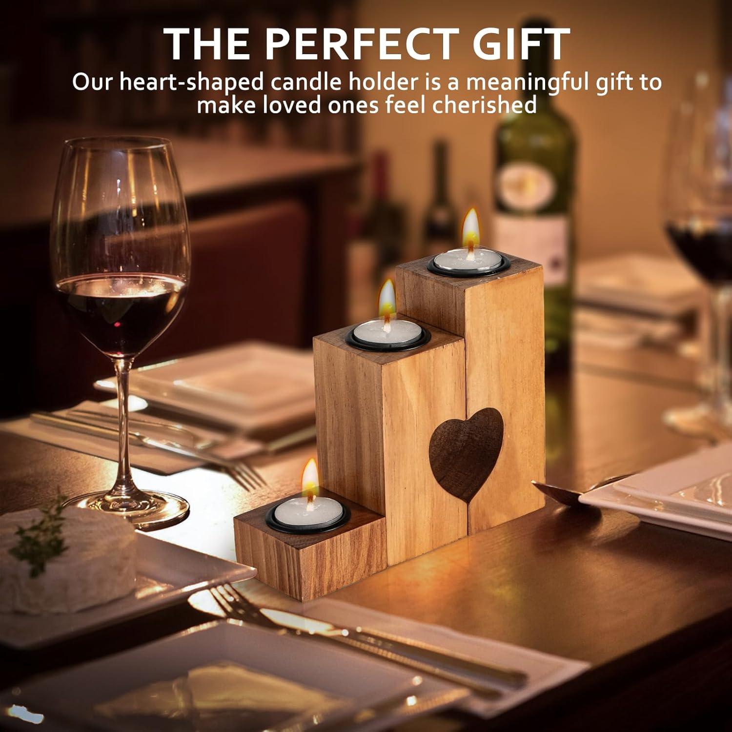 Herz Teelichthalter Holz 3er Set Deko Geschenk Frauen Mama Oma Valentinstag