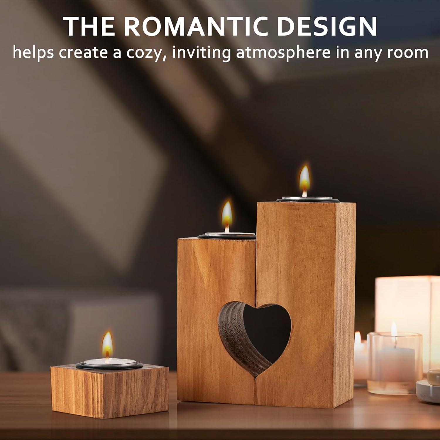 Holz Herz Teelichthalter Set 3 Kerzen Deko Mama Oma Geschenk